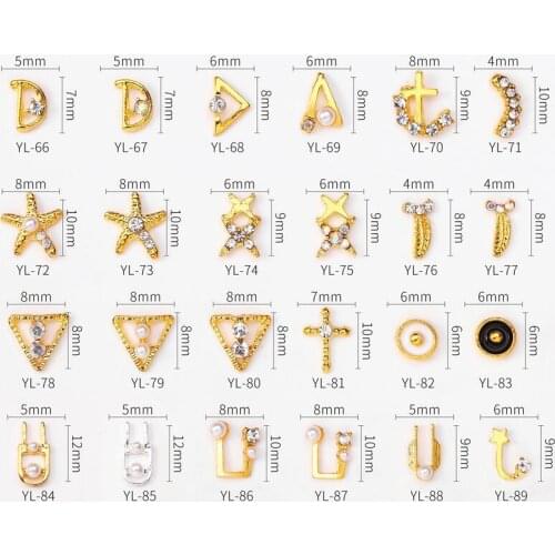 100 pcs Glitter Golden 3D Nail Art Stickers Rivet Copper Alloy Foi l24 Styles Nail Art Rivet Studs Decoration Starfish Nail Art