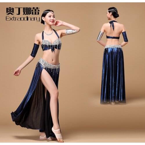 2017 Real Polyester Women High Grade Stage Performance Bellydance Costumes New Belly Dance Bra+skirt Suits Wq01176