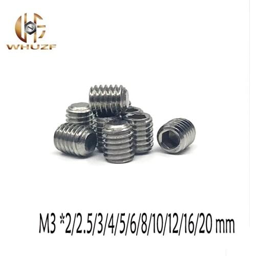 50pc DIN913 M3 *2/2.5/3/4/5/6/8/10/12/16/20 304 Stainless Steel Thread Grub Screws Flat Point Hexagon Socket Set Headless Screw