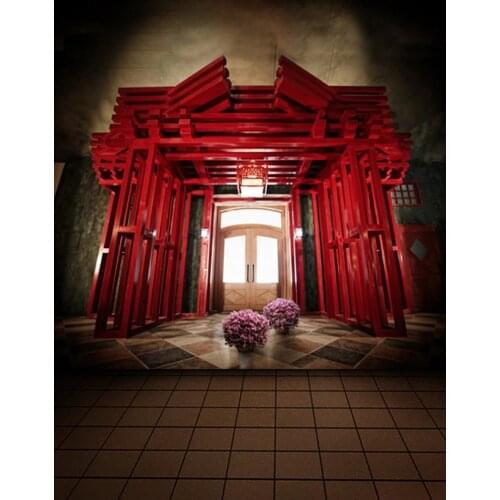 5x7ft Purple Flowers Red Door Photography Backdrops Photo Props Studio Background