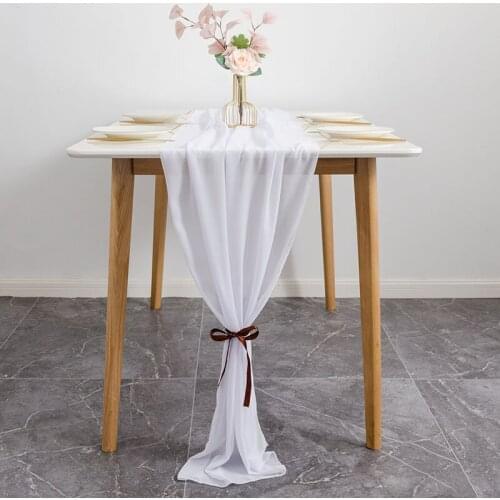 70*300cm White Sheer Table Runner Chiffon For Wedding Colorful Drapes For Party Bridal Shower Table Decorations Fabric