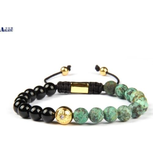 Ailatu New Natural African Stone Micro Pave Cz Macrame Bracelet for Cool Men