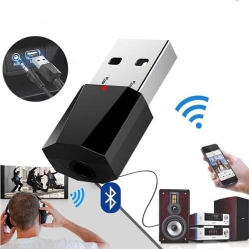 Black Real Stereo Bluetooth 5.0 Audio Receiver Transmitter Mini 3.5mm AUX Bluetooth Transmitter Wireless Adapter for TV PC Car