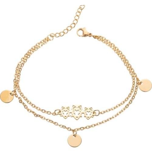 Stainless Steel Punk Gold Color Triple Connected Night Owl Shaped Animal Bracelet Bangle for Women Party Jewelry Armband