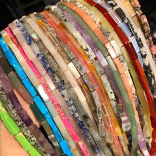 13X4mm Natural Stone Cylinder Jaspers Crystal Jades Turquoises Beads Long Spacer Beads For Jewelry Making Diy Bracelet Necklaces