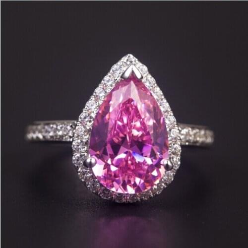 Solid 18K White Gold AU750 Pink Pear 3CT Diamond Women Engagement Ring Vintage Pink Anniversary Ring For Her