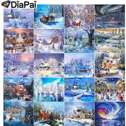 DIAPAI 100% Full Square/Round Drill 5D DIY Diamond Painting "House snow scene" 3D Embroidery Cross Stitch Home Decor