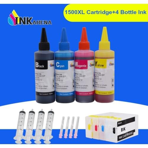INKARENA 4 Color PGI 1500 XL Printer Ink Cartridges + 4×100ml Ink For Canon PGI1500 MAXIFY MB2050 MB2150 MB2350 MB2750 Printers