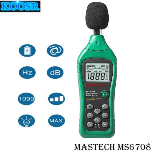 MASTECH MS6708 Handheld Industrial Digital Sound Level Meter 30~130dB Analog Bar Display Back Light Decibel Tester