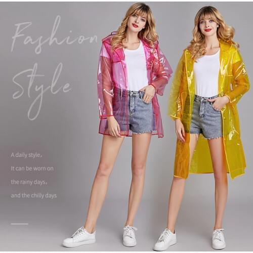 European fashion cool transparent colored raincoat outdoor hiking camping short photo dress for ladies and adults