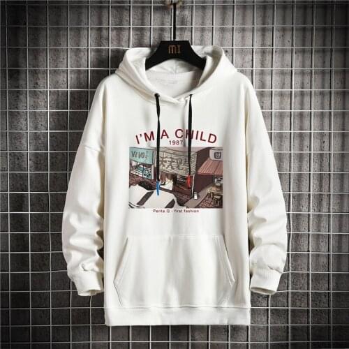 Mens Hoodies Men 2021 Autumn Printed Sweatshirt Japanese Streetwear Harajuku Oversized White Hoodie Men Sweatshirts