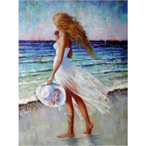 Diamond Painting Set Woman 5D DIY Embroidery Cross Stitch Summer Seaside Portrait Pictures Of Rhinestones Mosaic Wall Art FH1125