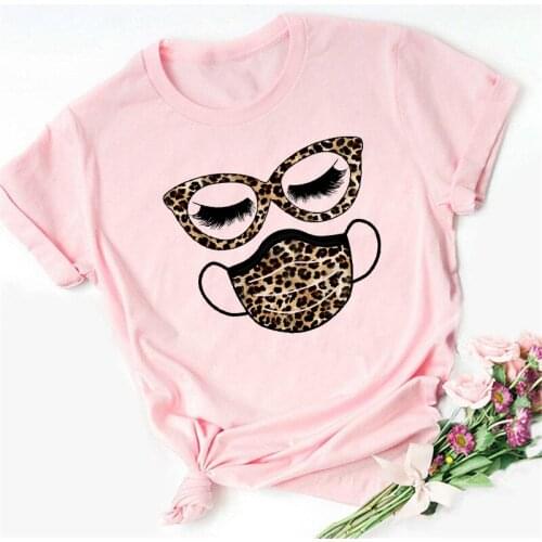 Maycaur New Fashion Women T Shirt Funny Leopard Face Mask Eyelash Print Tee Shirt Female Short Sleeve Tops Tee 90s Girls Tshirts