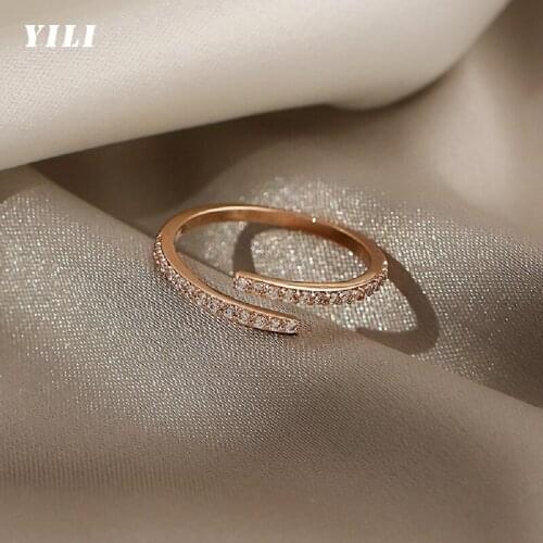 2021 New Minimalist Zircon Open Rings Korean Fashion Rose Gold Opening Ring for Women Student Gothic Accessories Rings