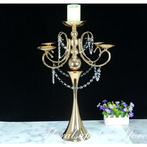 New style 65 cm height Metal 5 arms Candle Holders romantic vintage wedding party Candle Stand