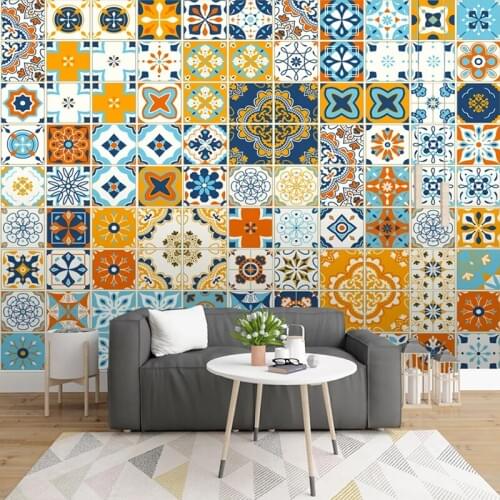 Custom 3D Photo Wallpaper Classical Tile Flower Pattern Mural Living Room Kitchen Bathroom Waterproof Self-adhesive Wall Sticker