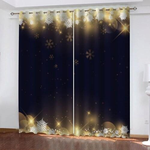Luxury Blackout 3D Window Curtain For Living Room blue christmas curtains Thick shading soundproof windproof curtain