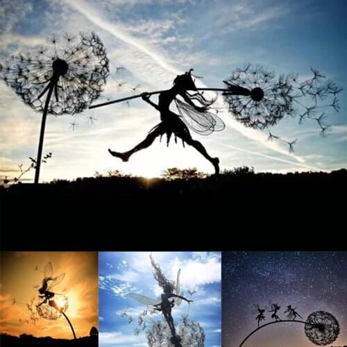 Garden Fairy Decoration Stake Dandelions Metal Elf Silhouette Ornament For Yard Art Decor Lawn Landscape Sculpture Decoration
