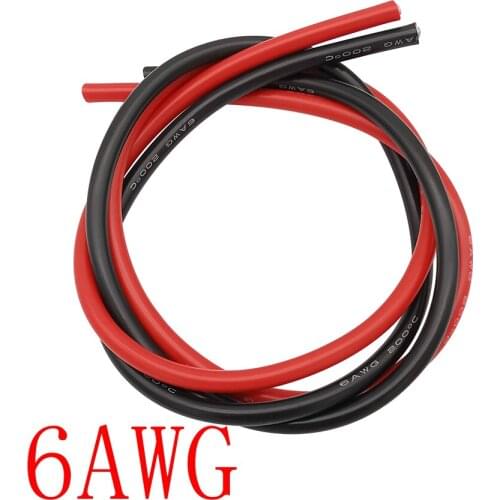 6AWG Silicone Wire 1Meter Red + 1Meter Black Heatproof Soft Silicon Silica Gel Cable