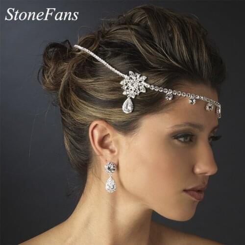 Stonefans New Summer Headdress Water Drop Crystal Head Chain Woman Flower Headband Rhinestone Forehead Chain Luxury Bride Tiara