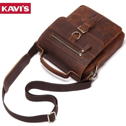 KAVIS New Men Crossbody Bag Shoulder Bags Multi-function Men Handbags Large Capacity Crazy Leather Bag For Man Messenger Bags