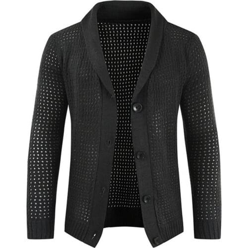 Loose Terrific Turn-down Collar Men Sweater Knitted Men Coat Elastic for Work