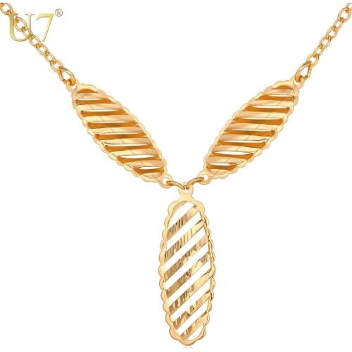 U7 Hollow Leaf Pendant Necklaces Trendy Gold Color Unique Design Necklaces & Pendants For Women N398