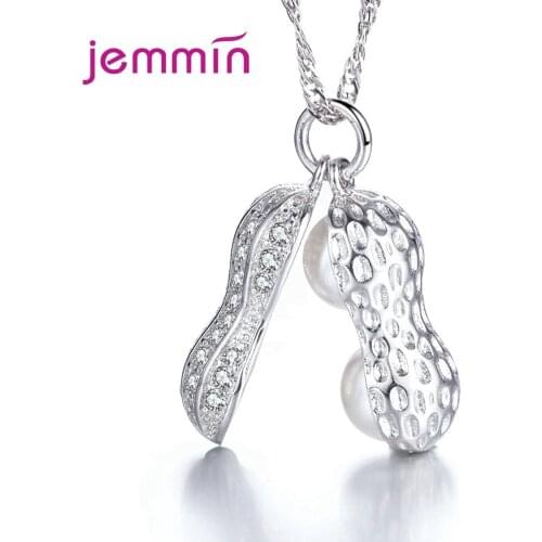Unique 3 Color 925 Sterling Silver Pearl Peanut Pendant Necklace Women Wedding Exquisite Hollow Jewerly with Freshwater Pearl