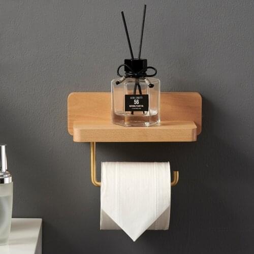 Japanese-style Simple Roll Paper Rack Solid Wood Toilet Toilet Hole-free Wall Hanging Creative Tissue Holder Mobile Phone Rack