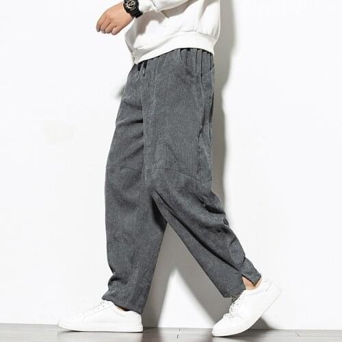Corduroy Solid Loose Harem Jogger Sweatpant Trousers Jogging Pants Cargo Pants Men and Women Fall Harajuku Plaid Men