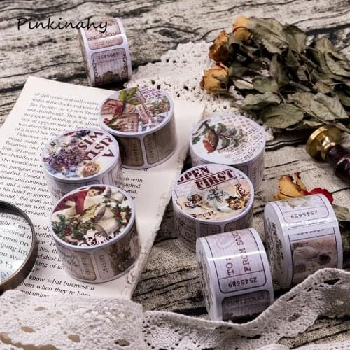 Vintage Plants Stamp junkJournal Washi Tape Retro Writable Tickets Decorative Adhesive Tape DIY Scrapbooking Sticker Label
