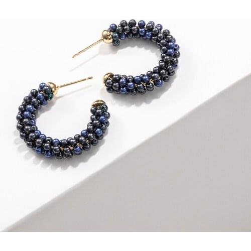 Vintage Handmade Imitation Pearl Stud Earrings for Women Bohemia Black Circle Ear Cuffs Brinco Statement Jewelry