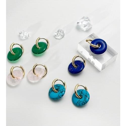 Minar Funny Multi Designs Circle Stone Dangle Earrings for Women Ladies Green Blue Color Geometric Earrings Streetwear Jewelry