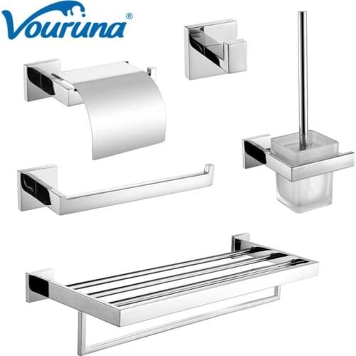 VOURUNA 304 SUS Stainless Steel Bathroom Hardware Set Robe Hook Towel Bar Ring Towel Rails Toilet Paper Holder