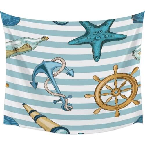 Anchor Starfish Stripes Wall Tapestry Home Wall Decor Bedroom Tapestry Wall Hanging Yoga Mat Picnic Mat