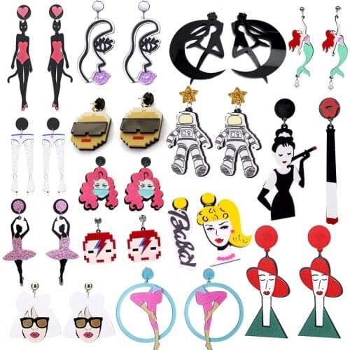 Women Earrings Acrylic Fashion Eardrop Party Hip Hop Beautiful Girls Cute Sweet Bar Funny Dangle Earrings Cartoon Mermaid