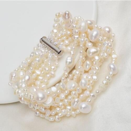 ASHIQI Multilayer Natural Freshwater Pearl Bracelet for women Gorgeous 8 Strand Bracelets 4-10mm Pearl Jewelry