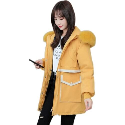 2020 Winter Down Parka Jacket Women Fashion Big Fur Collar Hooded Jacket Thick Warm Coat Female Warm Waterproof Jacket Snow