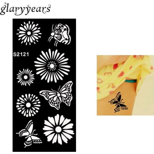 1 Piece Henna Tattoo Stencil Beauty Chrysanthemum Flower Butterfly Airbrush Painting Women Body Art Henna Tattoo Template S2121