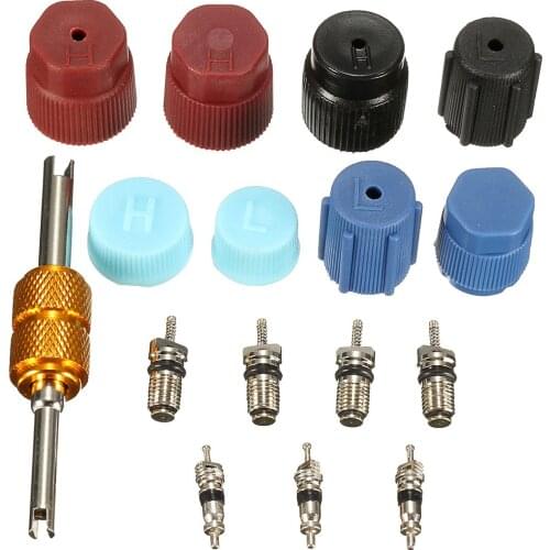 16Pcs/Set Universal Air Conditioning Service A/C AC System Cap Valve Cores Seal Kit