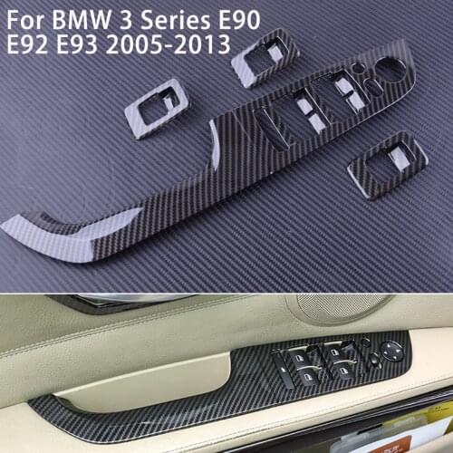 4pcs Door Window Lift Switch Button Frame Cover Trim Fit for BMW 3 Series E90 Sedan 2005-2007 2008 2009 2010 2011 2012 LHD