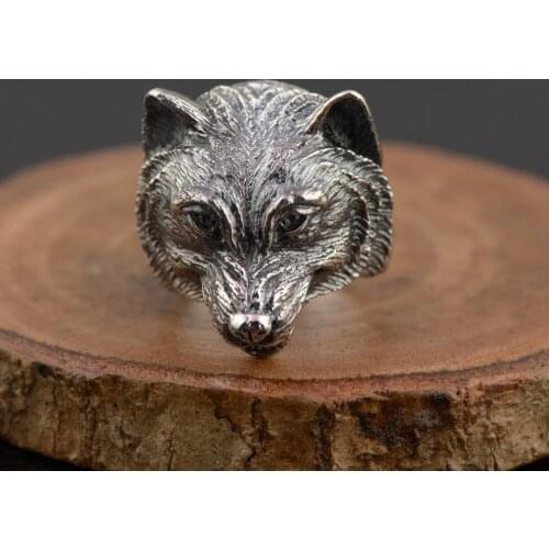 925 Solid Sterling Silver Wolf Lonewolf Head Biker Skull Men Ring A3620