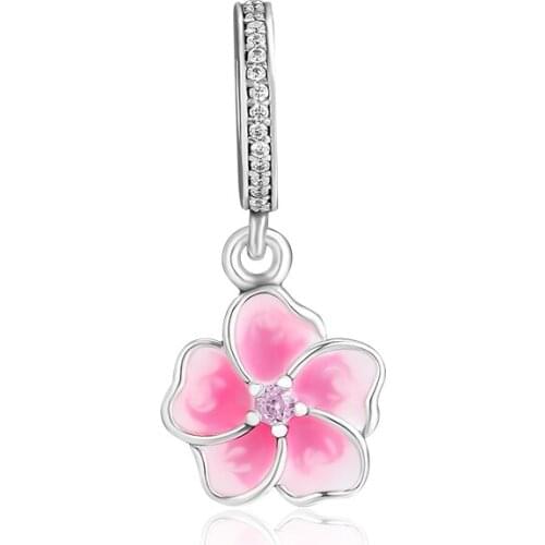 BEADS for Jewelry Making BraceletS Petals of Love cHarMs with Pink Color 100% 925 OrigiNal Sterling Silver Jewerly Free Shipping