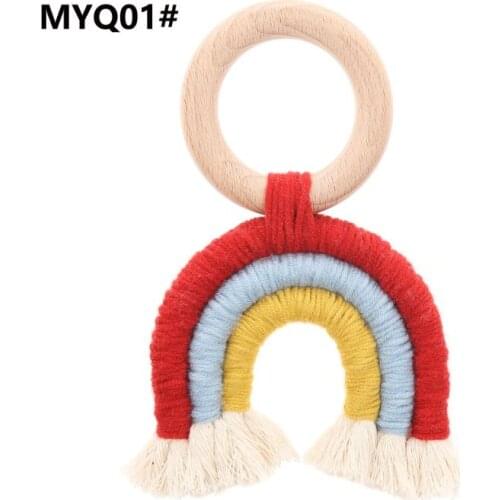 Rainbow Tassel Macrame Wooden Boho Baby Teether Cotton Cord Wood Teething Toy Shower Gift