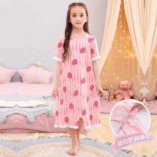 H5676 Girls Cartoon Nightgown Women Summer Short Sleeves Cotton Thin Nightwear Home Clothes Teenager Sweet Sleepwear Homewear