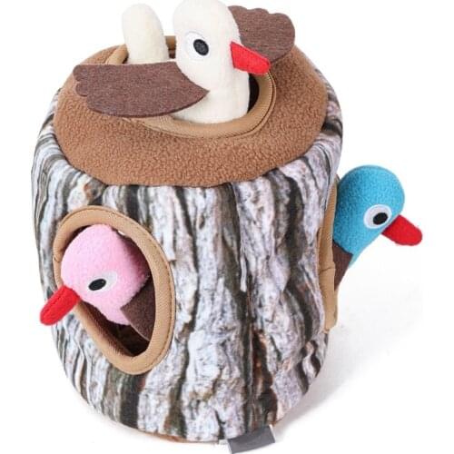 Dog IQ Toys Birds In Tree Stump Hide Dog Sniffing Toy Plush Puzzle Squeaker Training Toy Pet Supplies