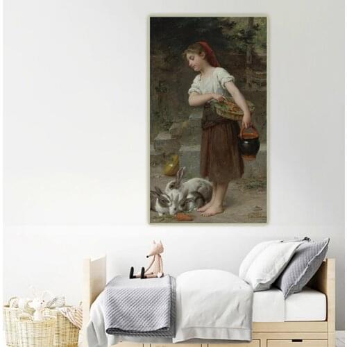 Citon Emile Munier《Bunies》Canvas Oil Painting Childhood memories Art Picture Background Decor Home Childrens room Decoration