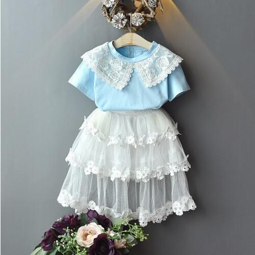 Girls Clothing Set 2019 Summer Kids Clothes Baby Short Sleeve Top+Lace Embroidery Cake Skirt 2pcs Princess Girls Sets 2-7Years