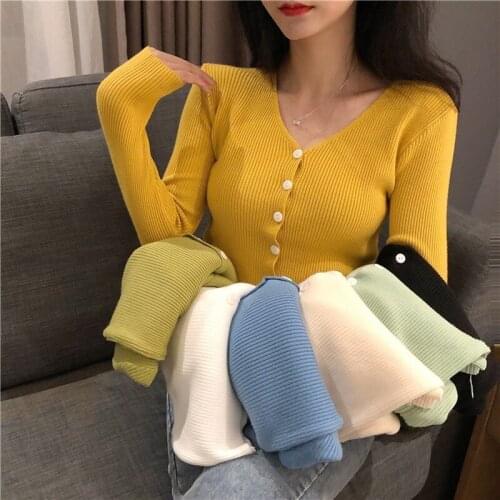 Fashion brand knitted cardigans casual style Korean autumn winter woman Basic v-neck sweaters ladies tops ulzzang Designer new