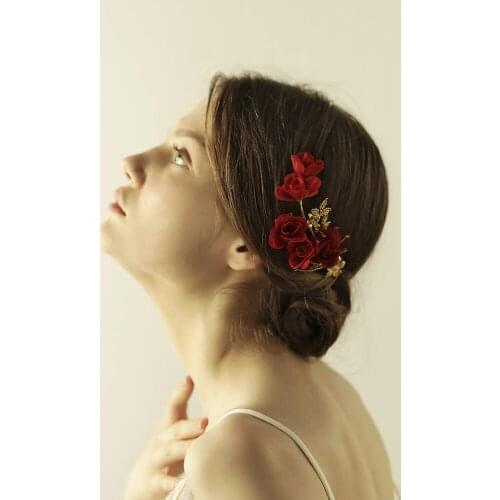 Romantic Sweetheart Luxury Bridal Headdress Shiny Alloy Cloth-Rose Flower Hairnip for Wedding Perform Studio O861